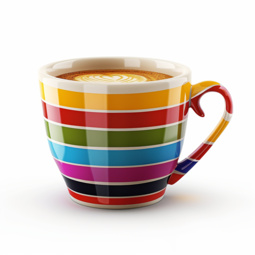 Colorful striped coffee cup with latte art, representing the cozy and inclusive vibe of the Pink Bean series guide.